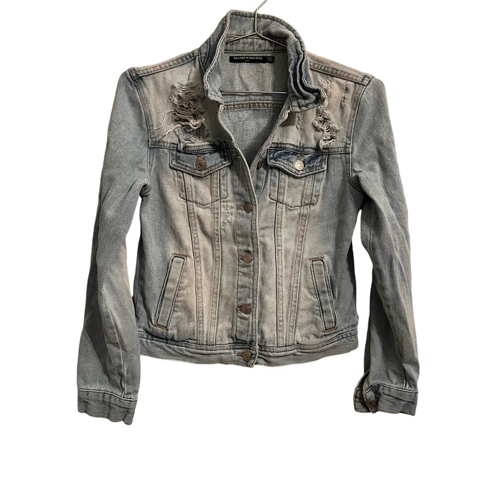 Brandy Melville Womens Light Blue Distressed Jean Jacket, 100% cotton, S
